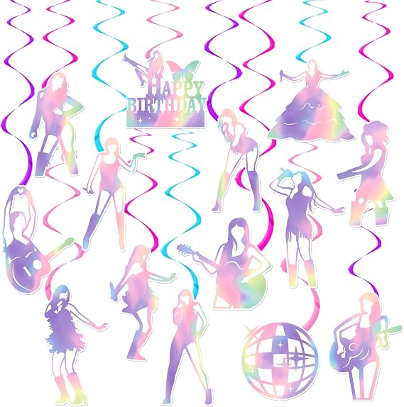 20pcs Singer Hanging Swirls Music Lover Birthday Party Decoration Popular Singer Themed Swirl Ceilings Hanging Streamers for Girls Pop Music Theme Party Baby Shower Supplies