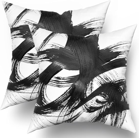 Sweetshow Black White Pillow Covers 20x20 Set of 2 Abstract Line Modern Art Throw Pillows Modern Minimalist Style Decorative Square Cotton Cushion Case for Home Sofa Couch Bed
