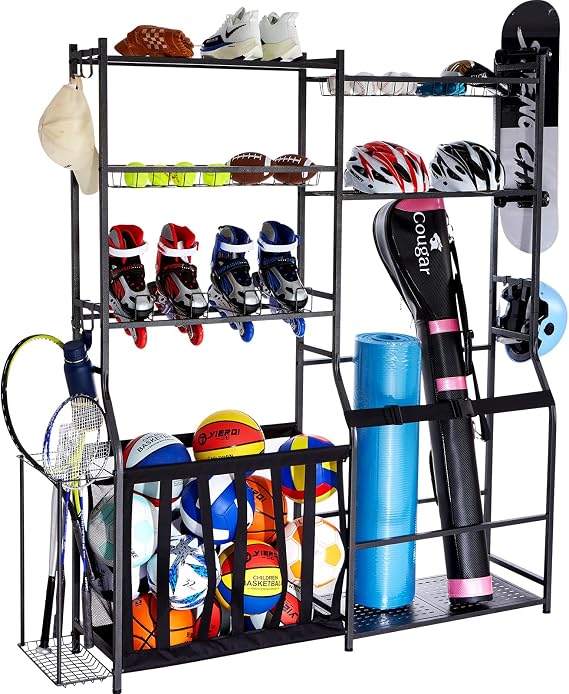VEVOR Golf Bag Organizer, Golf Bag Storage Rack Stand Holder, Sports Equipment Storage Rack, Golf Storage Organizer for Garage, Sports Gear, Toys Storage Rack Hooks