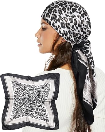 AWAYTR 35 Satin Head Scarf for Women Like Silk Scarf Hair Bandanas Women Large Square Neck Scarf Headscarf Head Wrap