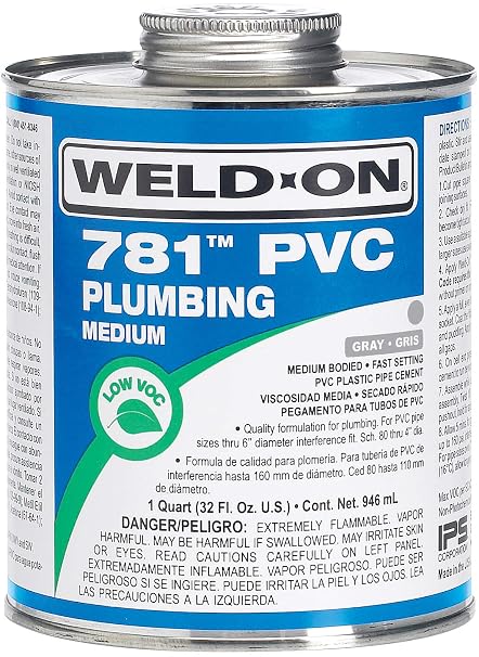 Weld-On 14011 781 PVC Plumbing Solvent Cement, Gray, 1 Quart