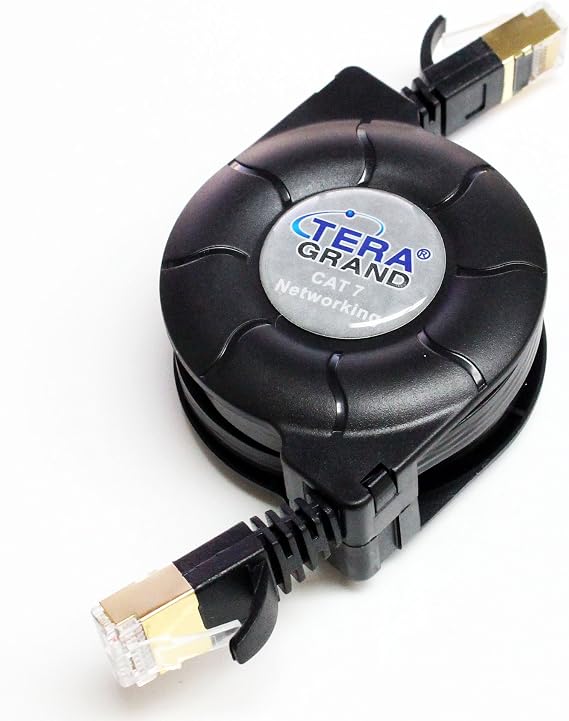 Premium Cat-7 10 Gigabit Ethernet Retractable Cable for Modem Router LAN Network PlayStation Xbox, 1.5Meter (4.9 Ft.) in Retail Package