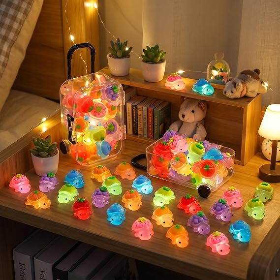 35 Pcs Mini Crystal Tortoise Animals with 1 Pc Suitcase, Luminous Tiny Animals Figurines to Hide Glow In The Dark Miniature Resin Animals Fish Tank Decorations for Fish Tank Decor (Multicolor)