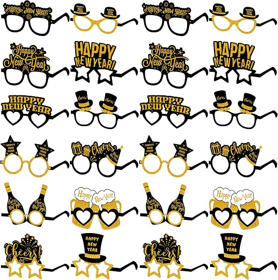 24 Pack Happy New Year's Eve Glasses 2026 New Years Eve Eyeglasses Party Favors Supplies 2026 Year's Decorations