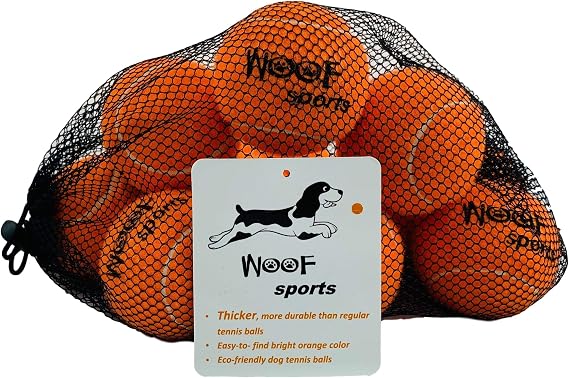 Dog Tennis Balls 12 Orange Tennis Balls for Dogs. Easy to Find! Includes Carrying Bag. Medium Size. Fits Standard Ball Launchers