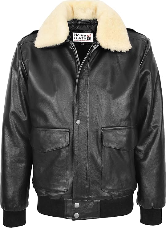 Mens Leather Bomber Jacket Classic G-1 Flight Aviator Style Jarrod
