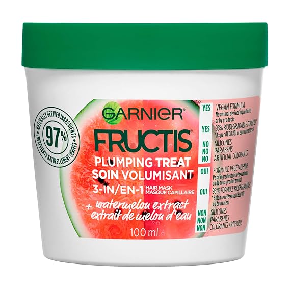 Garnier Fructis Plumping Treat 3-in-1 Hair Mask, 3.4 fl oz