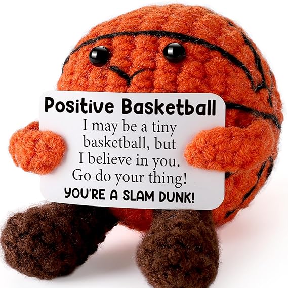 Positive Back to School Basketball Gifts - Handmade Crochet Basketball | Birthday Inspirational Cheer up Stress Relief First Day of School Gifts for Teenage Boys Girls Son Best Friend Teammate