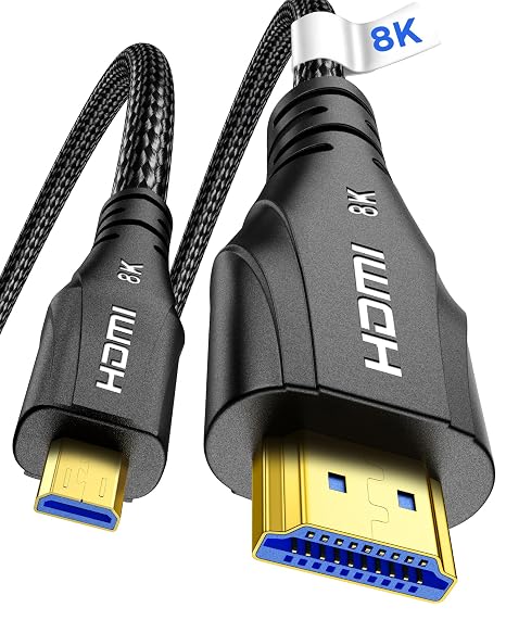 Cratree 8K Micro HDMI to HDMI Cable 10FT, 8K@60hz, 4K@120hz, Micro HDMI Ultra High Speed Support HDR eARC Dolby Compatible with GoPro Hero 7 6 5 4,Raspberry Pi 4,Sony Camera,Nikon