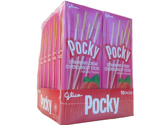 Glico Pocky Biscuit Sticks with Strawberry Cream, 1.41-Ounce Boxes (Pack of 10)