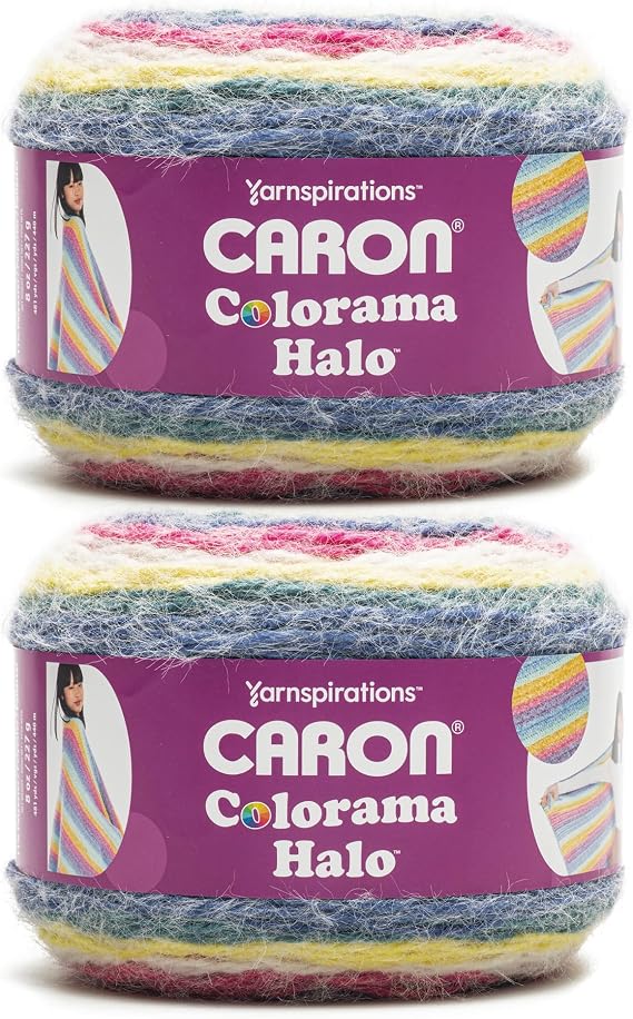 Caron Colorama Halo Striped Soft Yarn for Crocheting, Hydrangea, 2-Pack