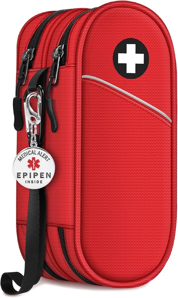 SITHON Double-Layer Epipen Carrying Case with Medical Alert Tag