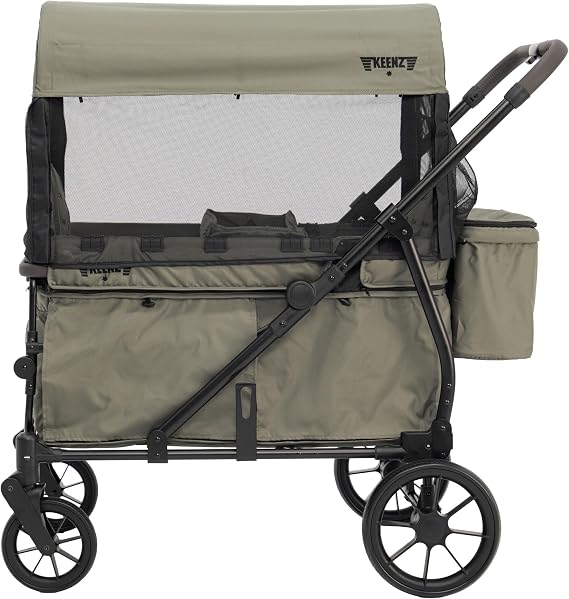Keenz Viva 2 Seater Compact Foldable Stroller Wagon with Canopy, Hybrid Push Pull Handles, EVA Wheels and Storage - Lightweight Stroller Wagon for Toddlers and Kids, Green