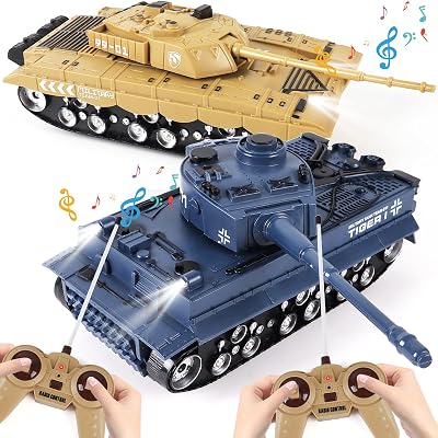 deAO RC Tank 2 PCS Tank Toy Sets for Kids Army Toys,Remote Control Tank with Rotating Turret and Realistic Sound,RC Military Vehicles Toys for Kids Boys Girls
