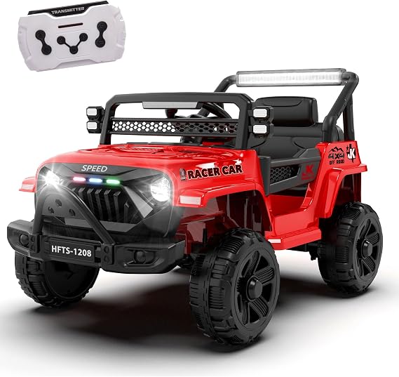 12V Ride on Truck for Kids, 12V Kids Electric w/Remote Control, Four-Wheel Suspension, USB, Power Display, Lights, Battery Powered Ride on car for Boys Girls (Red)