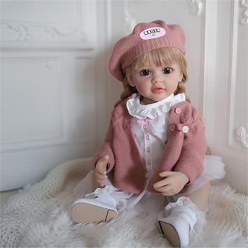 iCradle 22 inch Reborn Baby Dolls Girl Full Vinyl Baby Doll Blonde Hair Realistic Baby Doll Lifelike Newborn Bay Dolls Kids Toy for Ages 3+