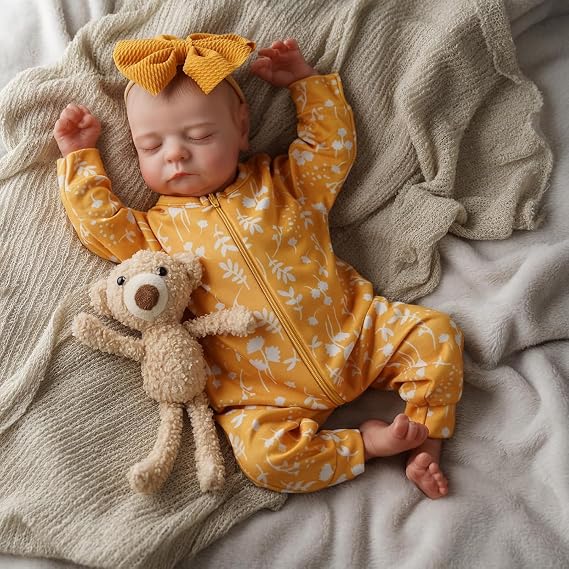 ADFO 20 Inch Reborn Baby Dolls Girl, Full Vinyl Realistic Newborn | Washable, Poseable Full Vinyl Body with Hand-Painted Hair, Lashes and Newborn Skin Details, Gift for Kids Ages 3+