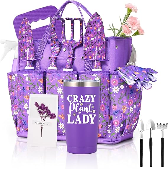 Gardening Gifts for Women, Gardening Tools for Women, 14 PCS Garden Tools Set Kit with Garden Tool Bag, Plant Lover Christmas Mothers Day Birthday Gifts for Mom Grandma Aunt, Purple