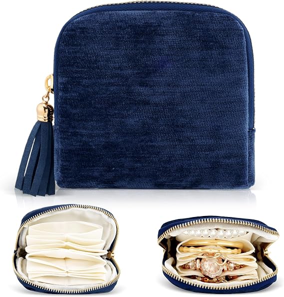 Travel Jewelry Case Organizer,Small Jewelry Pouch Bags for Women Velvet Compartments Zipper Pouch for Bracelet Earring Ring Holder Jewelry Organizer Storage Bag Christmas Birthday Gift for Mom Wife B