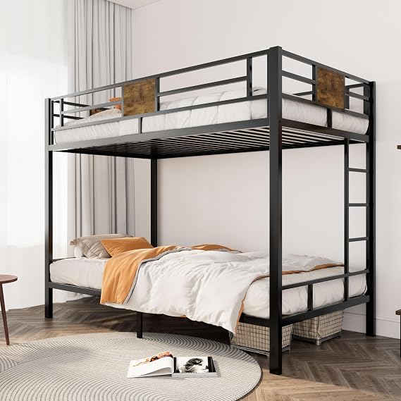 SHA CERLIN Bunk Bed Twin Over Twin with Ladder and Guardrail,Rustic Design