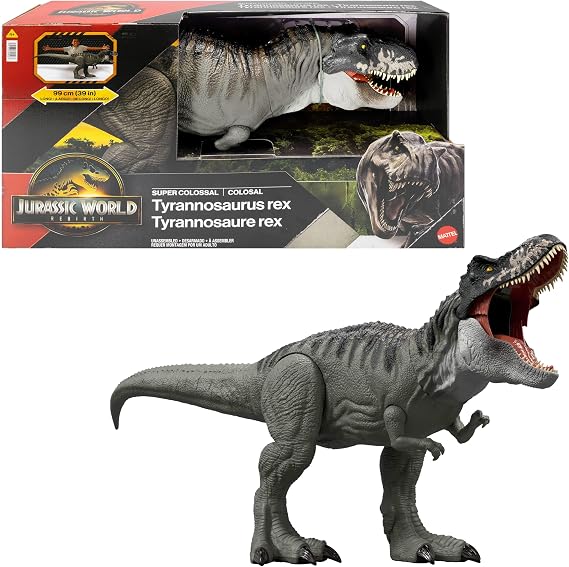 Mattel Jurassic World The Rebirth Giant Dinosaur Tyrannosaurus Rex Action Figure T-Rex Dinosaur Toy with 2 Attack Movements Movie and Articulated Design JGB52 Movie accurate T-Rex action figure toy that swallows mini dinosaur figures movable joints for posing