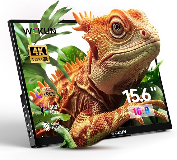 15.6 Inch Portable Monitor 4K UHD 3840x2160P,/w Sleeve,Metal Shell & Kickstand & Dual Speaker,Gaming Monitor,Travel Monitor,Plug&Play for Laptop,PC,Phone,Xbox,PS4/5,Switch,Pi, Black, PMT-15T-4K
