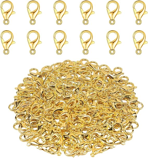 100Pcs Gold Lobster Claw Clasps, Lobster Clasps for Handmade Necklace | Clasps for Bracelet Jewelry Making Accessories Fastener Necklace Hook( 12mmx6mm)