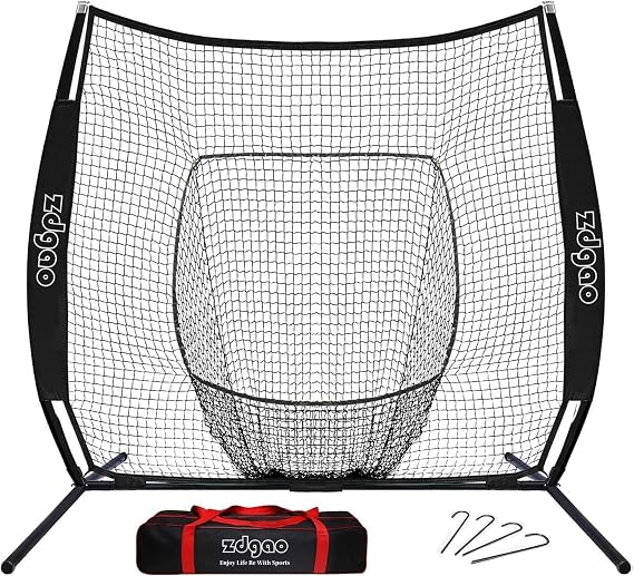 7x7FT Baseball Net for Any Skill Level Players to Batting&Hitting&Pitching | 1)Complete Set-Net&Carry Bag&Ground Stake(Stable&Portable) 2)Tear-resistant Fabric&Metal Frame 3)Easy Setup 4)For all age