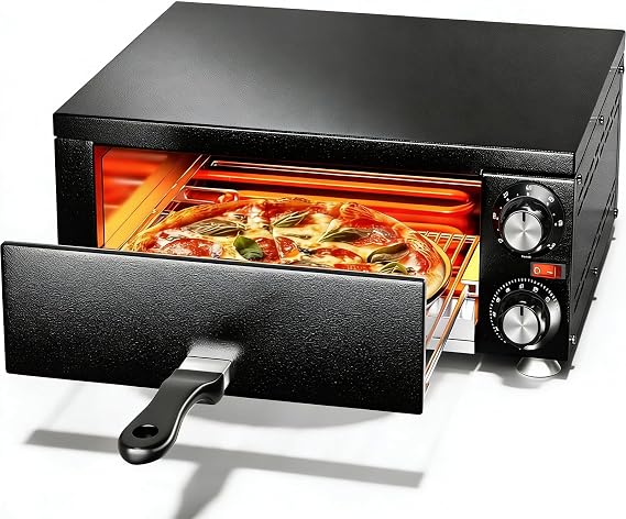 Electric Countertop Pizza Oven Commercial & Home Pizza Maker Machine with Timer & Temperature Control, Stainless Steel Indoor Pizza Oven for Fast Pizza Baking