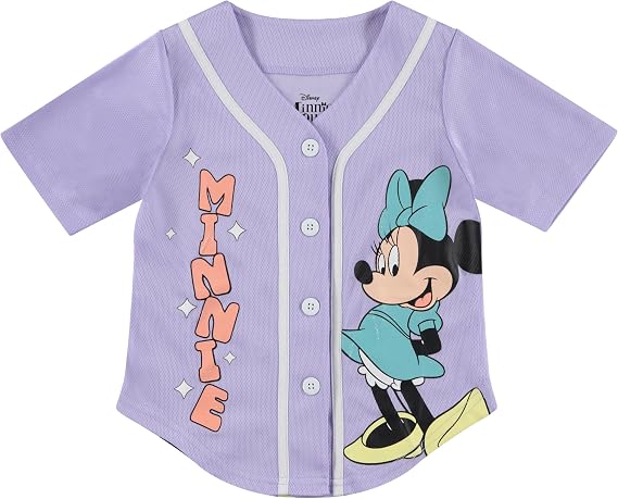 Disney Girls Minnie Mouse Baseball Jersey Mesh Button Down Shirt