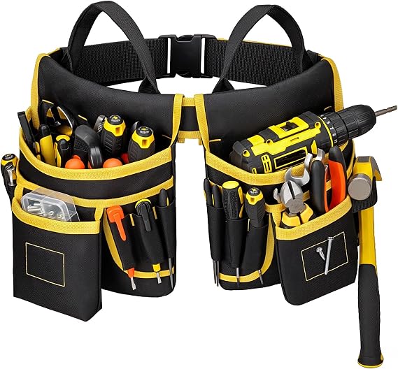 Tool Belt for Men - Tool Pouch for Waist Up to 52 with 18 Pockets 19 Webbing Loops Dual-Side Buckle With Magnet Holster Heavy Duty Tool Bag Organizer for Electrician Carpenter Gift for Men Boyfriend