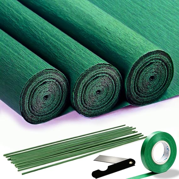 Dark Green Crepe Paper Roll 9.8 x 98 Inch 3 Rolls for Flower & Party Decor
