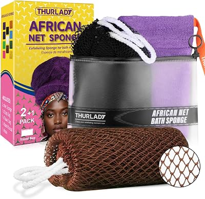 African Exfoliating Net Sponge, 2 Pack Exfoliating Body Back Scrubber Bath Sponge for Shower, Exfoliating Washcloth Loofah Towel, Full-Body Gentle Cleansing & Daily Exfoliation, Black Coffee