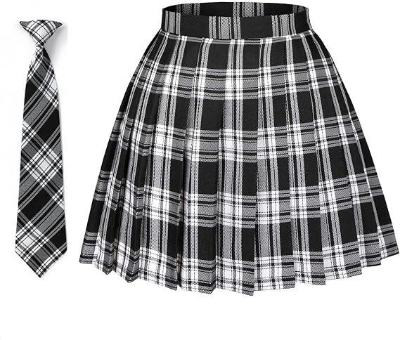 Women's Girls Plaid Pleated Skirt High Waisted Japanese School Uniform A-line Pleated JK Skirt Skater Tennis