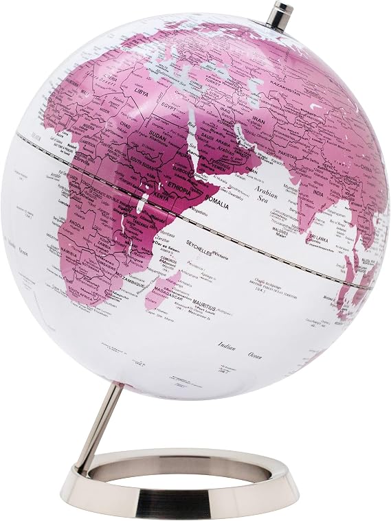 EXERZ 25cm World Globe with Stainless Steel Stand Metallic Colour Pink