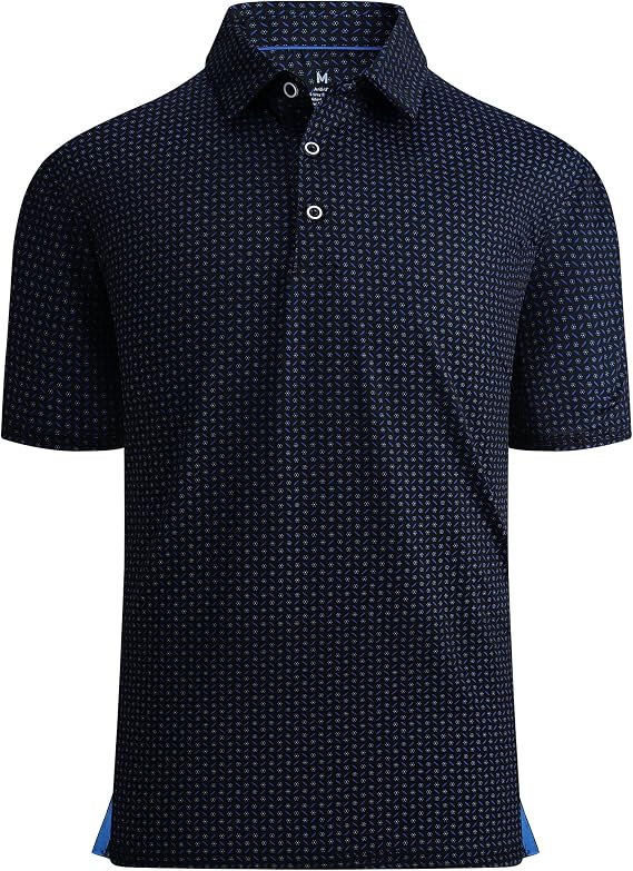 Damipow Golf Shirts for Men Dry Fit Short Sleeve Print Collared Polo Shirt