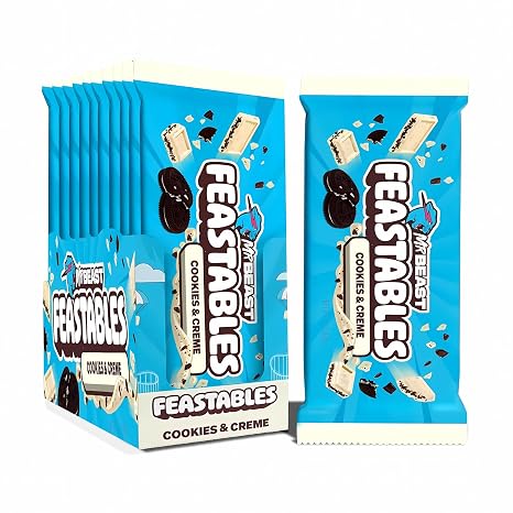 Feastables MrBeast Cookies & Cream - White Chocolate with Biscuit Pieces - Box of 10 - Ideal as a Gift (10 x 60 g)