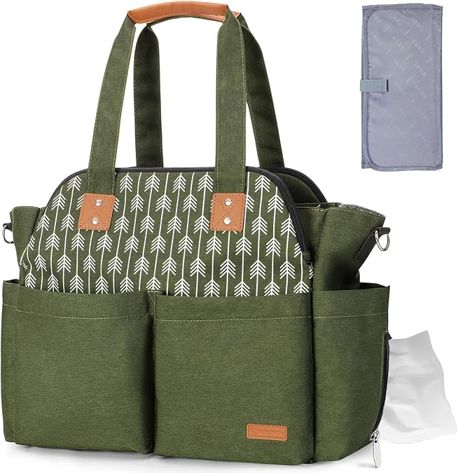 Lekebaby Diaper Bag Tote for Baby - 17 Pockets Large Travel Diaper Tote with Portable Changing Pad with Purses, Mom Crossbody Hospital Bag for Labor Delivery, Waterproof, Baby Essentials for Newborn