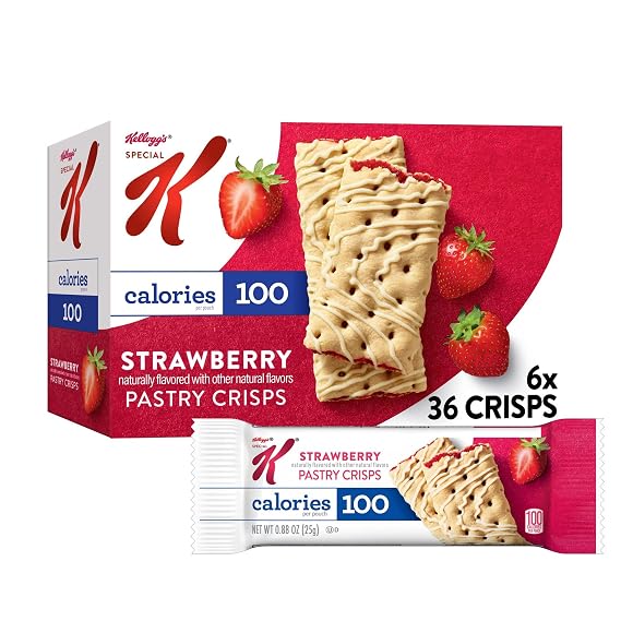 Kellogg's Special K Pastry Crisps, Breakfast Bars, 100 Calorie Snacks, Strawberry (6 Boxes, 216 Crisps)