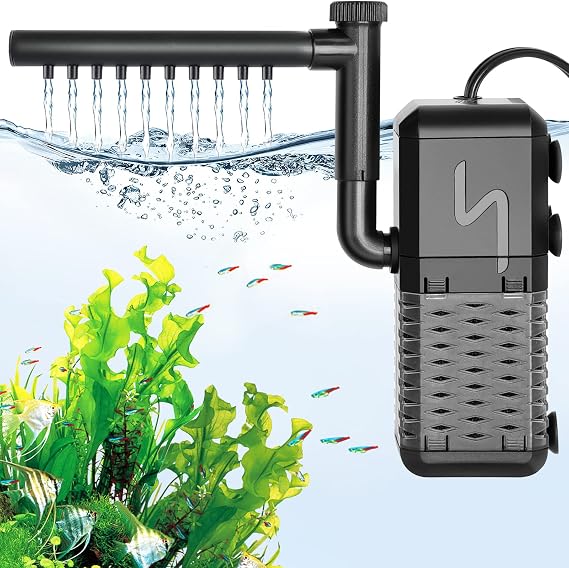 AQQA Submersible Aquarium Filter, Adjustable Flow with Aeration System