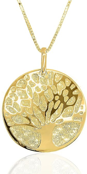 Lucchetta - Authentic Italian 14k Gold Tree of Life Pendant, Dainty Gold Necklace for Women, Diamond-Cut Round Medal with Venetian Box Chain 16+2" Extender ; Gift Box Included - Jewelry from Italy | Dainty Gold Necklace for Women, Diamond-Cut Round Medal with Venetian Box Chain 16+2"" Extender ; Gift Box Included, Jewelry