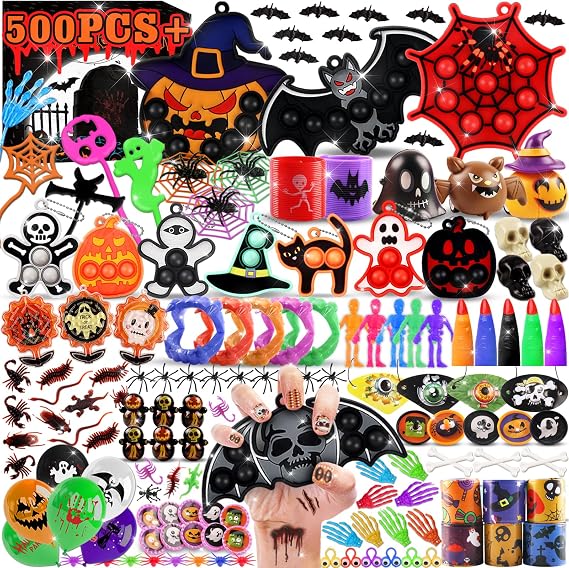 KissFree 500 PCS Halloween Party Favors for Kids, Halloween Toys Bulk, Halloween Goodie Bag Fillers, Non-Candy Treats for Kids, Classroom Prizes