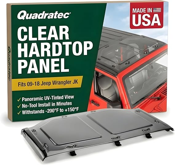 QuadraTop SkyLite Clear Hard Top - Fits Jeep Wrangler JK 2007-2018 - Panoramic Freedom Top - High-Strength Polycarbonate - UV Protection - Quick No-Tool Installation - Minimizes Wind & Road Noise