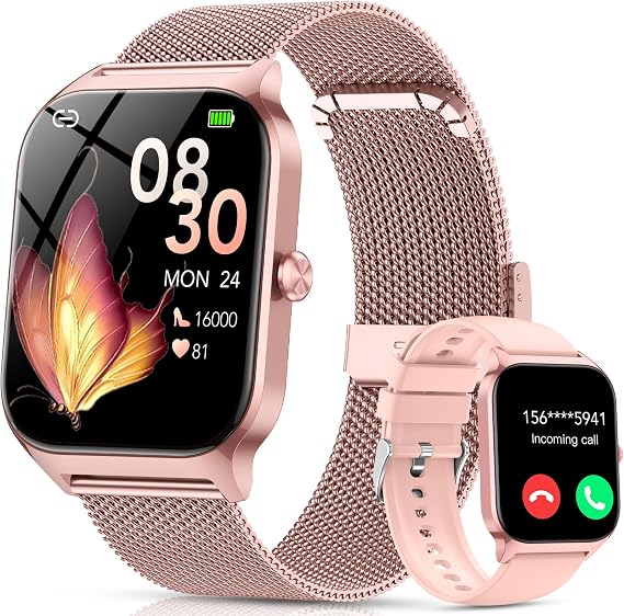 Smart Watch for Women, Answer/Make Call/AI Voice,1.85" HD Smartwatch for iPhone/Samsung/Android, 120+ Sport Modes Fitness Tracker with Heart Rate/Sleep Monitor,IP68 Waterproof (2 Bands)