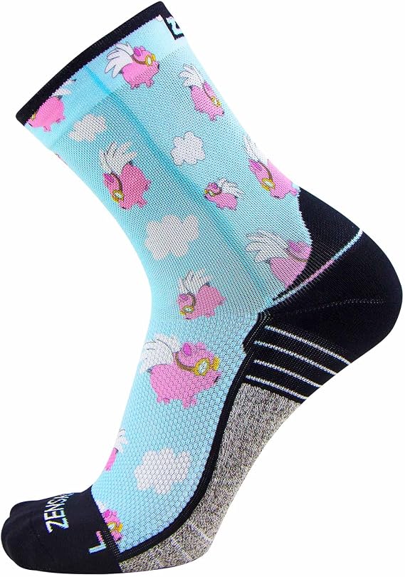 Zensah Limited Edition Running Socks - Fun and Crazy Mini Crew Compression Socks, Moisture Wicking and Anti Blister