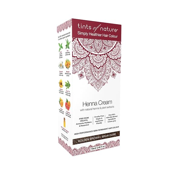 Tints of Nature Golden Brown Henna Cream Hair Colour, Vegan 2.37 oz