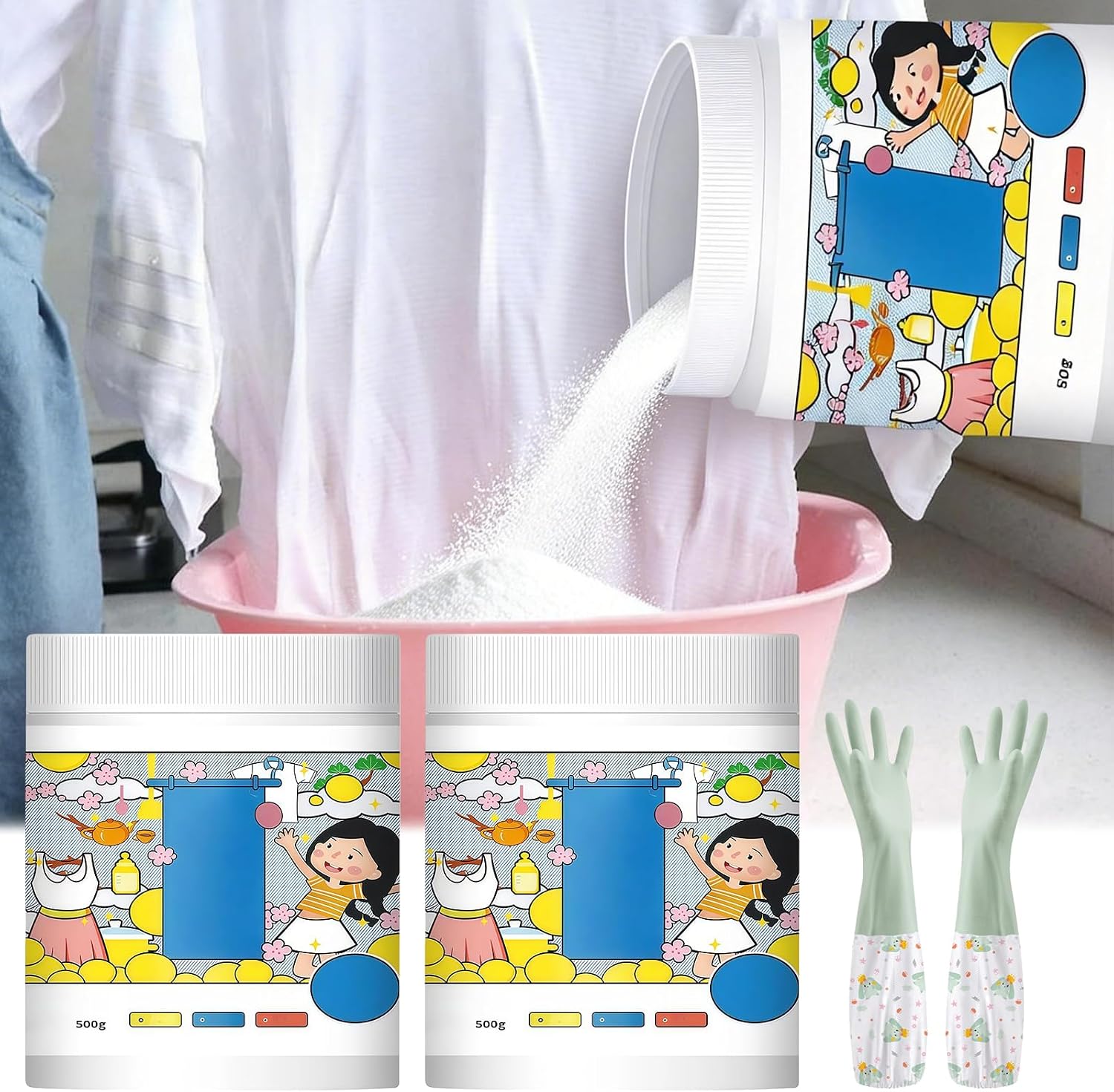 Hyper Concentrated Strong Stain Remover Powder for Clothes,500g Oxygen Laundry Powder,Lifts Tough Stains,Color-Safe,Oxygen Laundry Powder Removes Milk Sweat Oil Fruit Stains for Everyday Fabrics 2