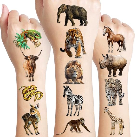96 PCS Jungle Animal Temporary Tattoos for Kids - Pre-cut