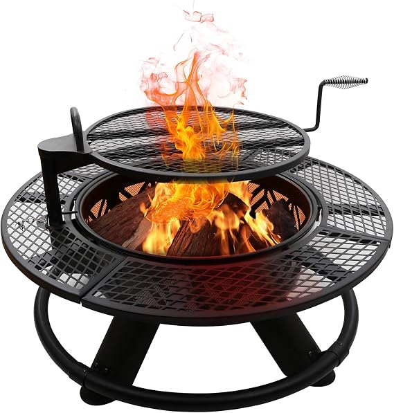 Red Mountain Valley 47" Fire Pit with Adjustable Grill, Outdoor Fireplaces, Large Wood Burning Patio Fire Pits for Outside, Black