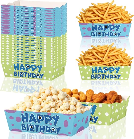 24 Pcs Cartoon Monster Party Supplies Monster Themed Paper Food Trays Disposable Serving Tray Nacho Snacks Fries Pet Food Boats Birthday Decorations